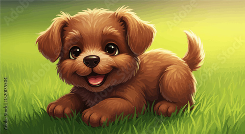 Cute Brown Puppy in Sunny Grass Field
