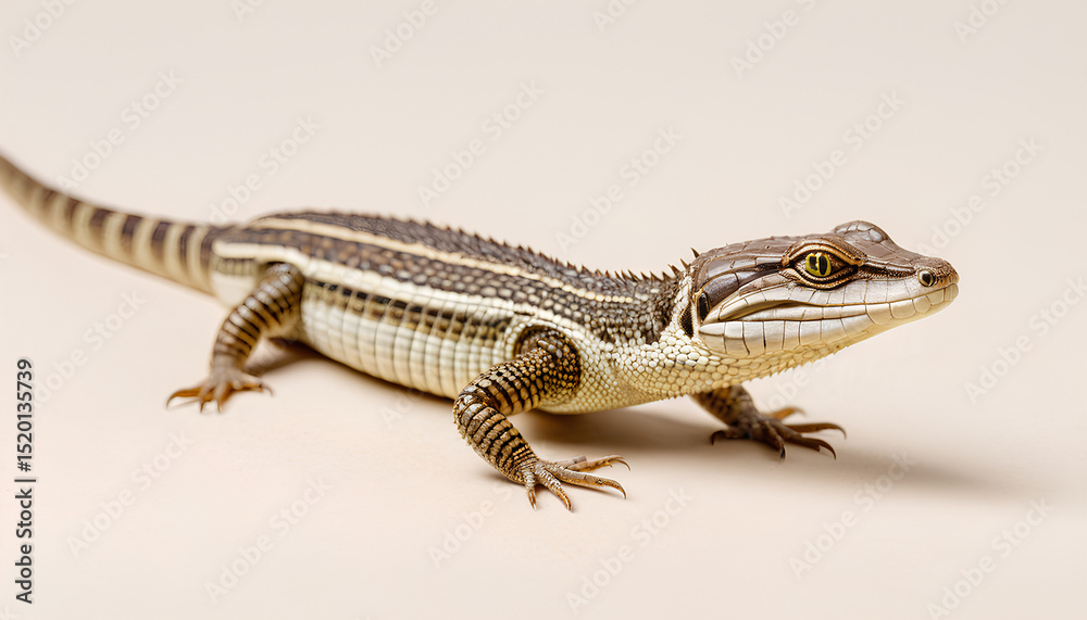 Naklejka premium Small Brown Lizard Against a Soft Beige and White Background