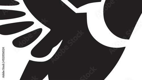 A black glove with segmented fingers and wrist on a white background in a simple graphic style