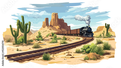 Vintage Old Western Railroad Vector Art Illustration