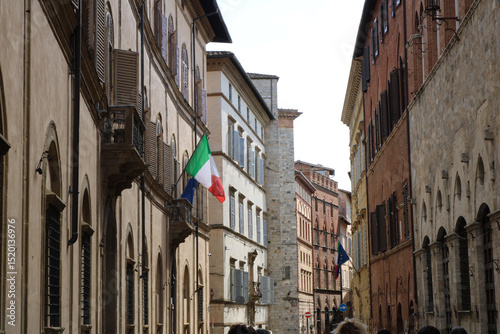 The streets of the medieval Siena Old Town. Tuscany, Italy.