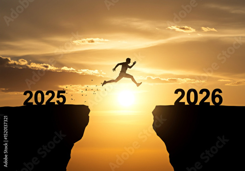 Silhouette man jumping 2025 to 2026