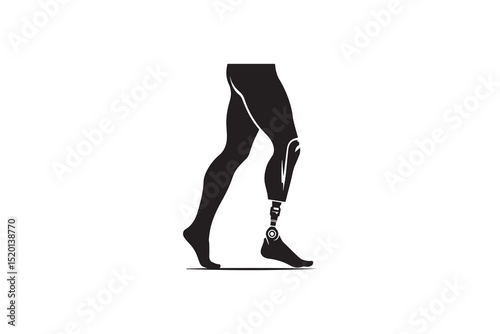 A Prosthesis leg  silhouette with a simple, understated design set against a white background   