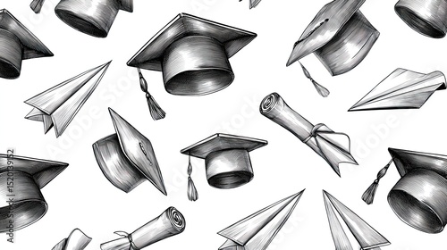 A seamless pattern of hand-drawn icons representing education