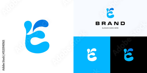 Simple letter E water drop mark, droplets logo icon design vector element editable, Modern symbol initial alphabet with flow fluid sign or little splash usabe for brand identity and business company