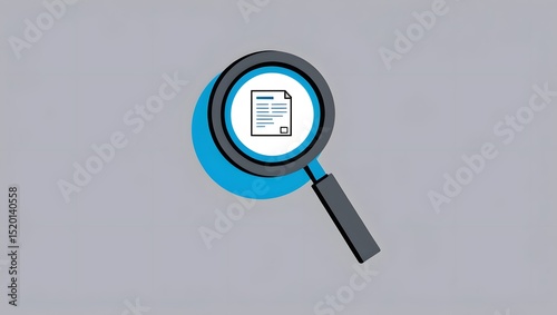 Search & Analysis Icon: Magnifying Glass Over Document. Modern Flat Design for Research & Data Review