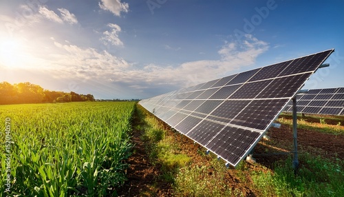 agri voltaic system with solar panels and crops showcasing sustainable energy and agriculture integration