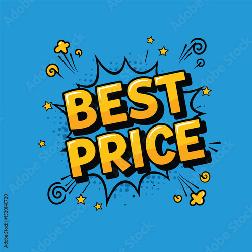 best price pop art vector with comic lines and halftone doodles on vibrant blue