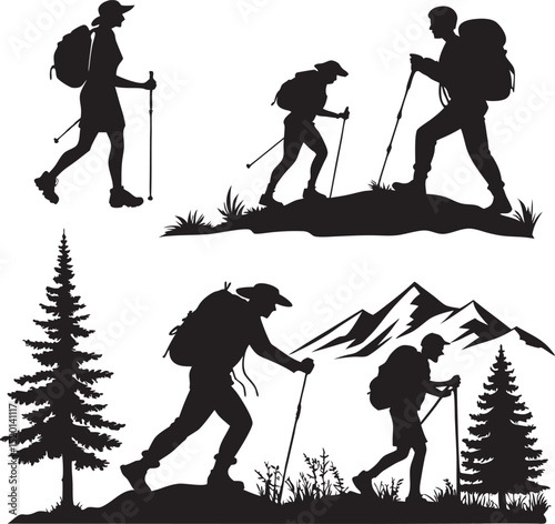 hiking people silhouette camping tracking collection