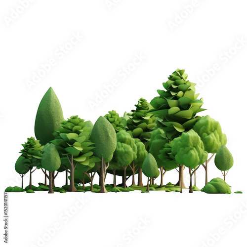 Stylized cartoon forest against black void