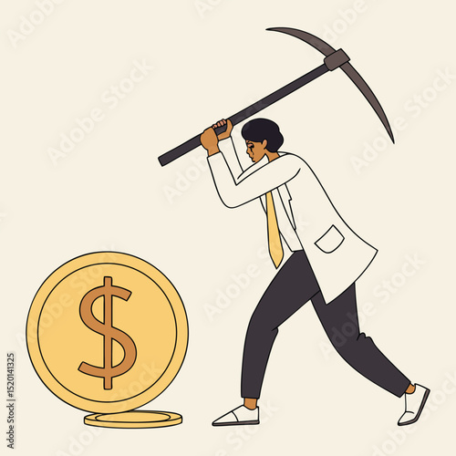 Cartoon illustration of a businessman holding a dollar symbol, representing financial success and business