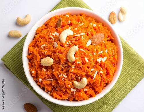Gajar Halwa in a White Bowl with Dry Fruits – Product Food Photography