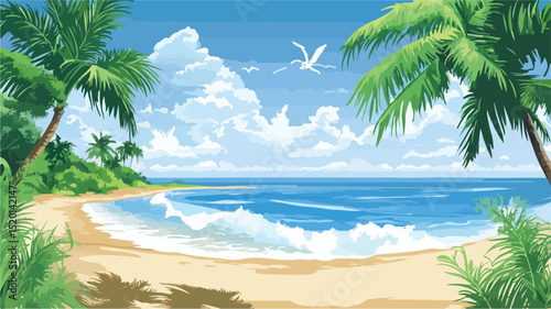 Exquisite Beach Scenery Vector Art Illustration for Stunning Visuals