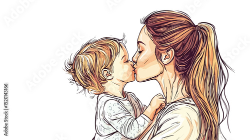 Tender Moment Between Mother and Child Vector Art Illustration
