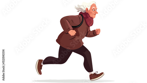 Energetic Old Woman Running Vector Art Illustration