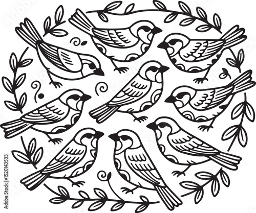 Seamless vector pattern with stylized birds and feathers, evoking a nature-inspired design