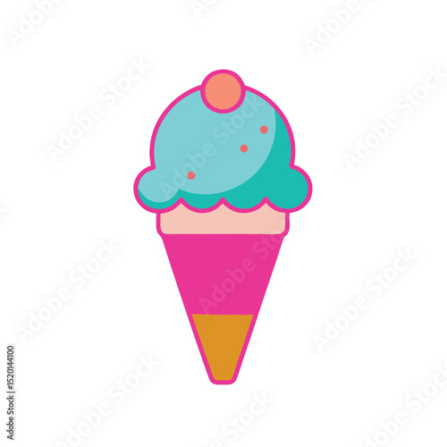 vector icon cone ice cream for summer vibe on white background in Adobe Illustrator Artwork