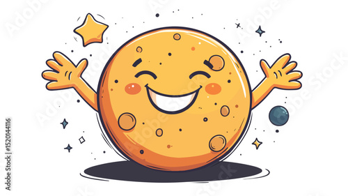 Trendy Groovy Moon Cartoon Character in Retro Style