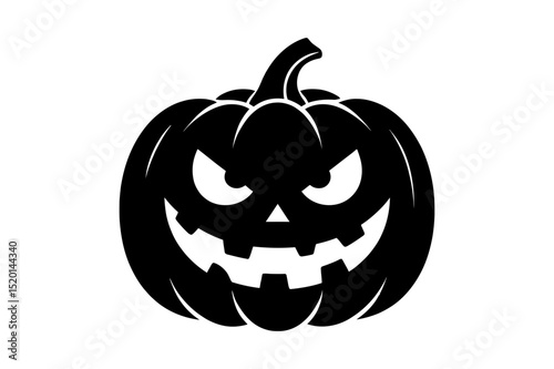Silhouette of a scary jack o lantern with evil eyes halloween, vector, silhouette,  illustration, horizontal, isolated assets, on transparent background