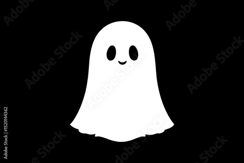 halloween, halloween background, halloween, A simple white ghost with a smile on black background halloween, vector, silhouette,  illustration, horizontal, isolated assets, on transparent background