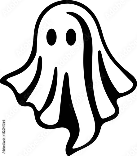 Simple black and white drawing of a cartoon ghost halloween, halloween background, halloween party,  vector, silhouette,  illustration, horizontal, isolated assets, on transparent background