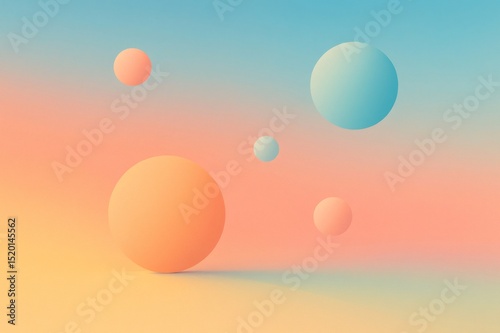 Spheres of different sizes floating on a colorful gradient background, creating a surreal and abstract composition
