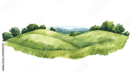 Serene Watercolour Painting of Rolling Landscape in Vector Art Style
