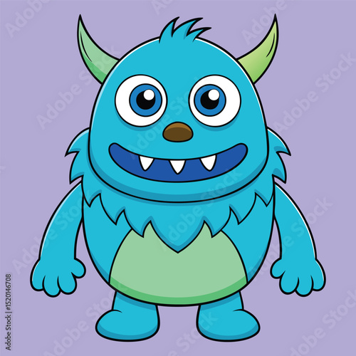 A funny, furry green monster character with big teeth, like a cute baby dragon beast illustration, isolated for Halloween fun