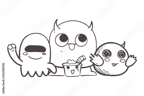Cute cartoon animal vector illustration with a funny baby panda, cat, and dog smiling with sweet black eyes