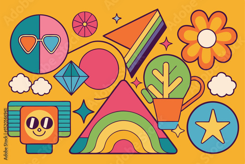An abstract floral vector illustration on a summer beach background with travel and vacation icons