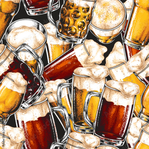 Beers in glasses on dark backdrop