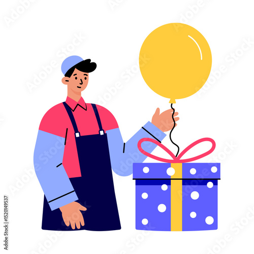 A flat style illustration showing delivery worker