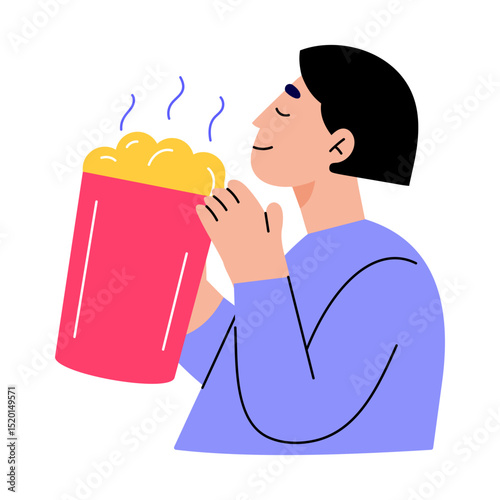 A flat style illustration showing a person enjoying food