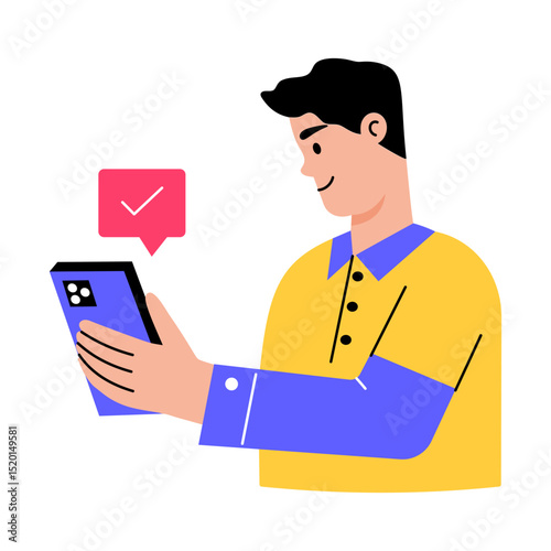 A flat style illustration showing a person doing order confirmation