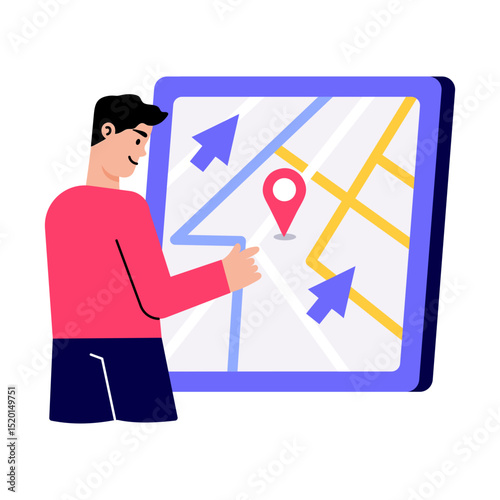 Flat style illustration showing delivery location marked on map