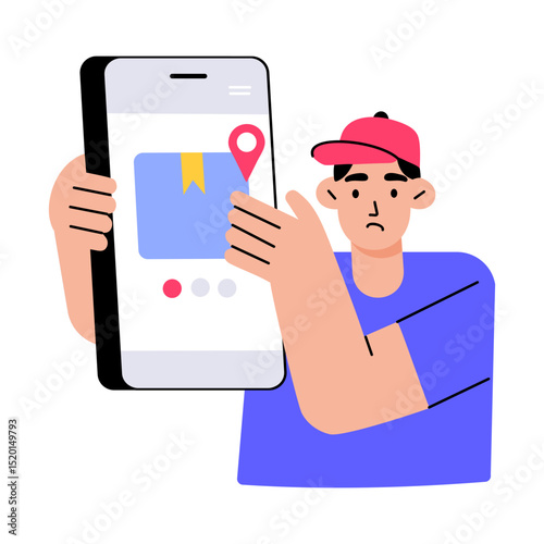 Flat style illustration showing a character using parcel tracking app