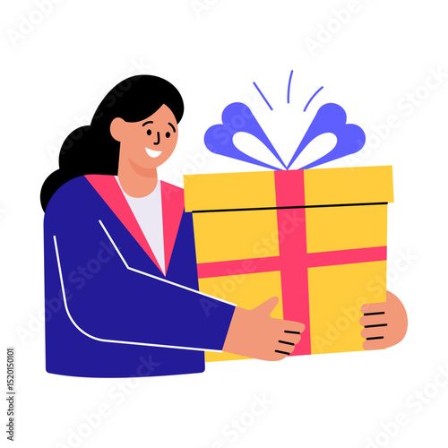 Flat style illustration showing character holding a gift parcel