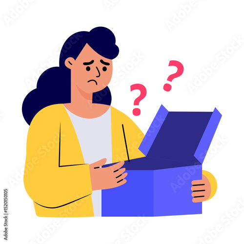 Flat illustration showing a character receiving an empty parcel box