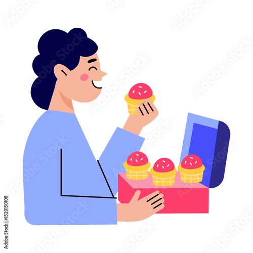 A flat style illustration showing a dessert delivery