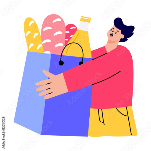 A flat style illustration showing a grocery delivery