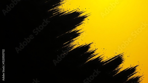 Abstract black and yellow brush stroke background. Generative Ai.