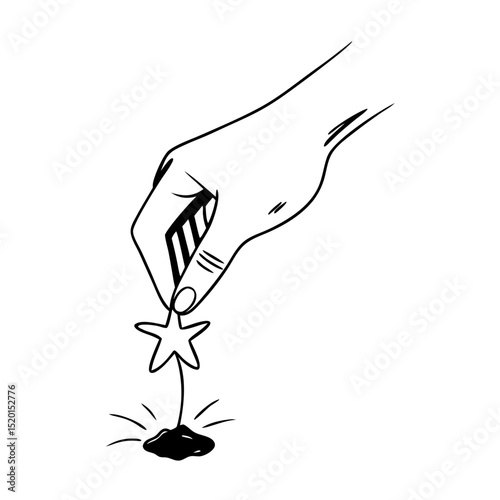 Hand Planting Star Sprout Icon Vector. Hand planting a seed that immediately sprouts a small star logo