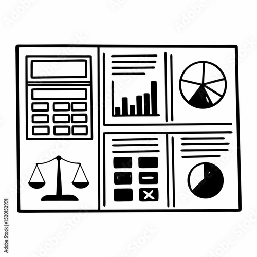 Accounting software branding set with spreadsheets and balance icons