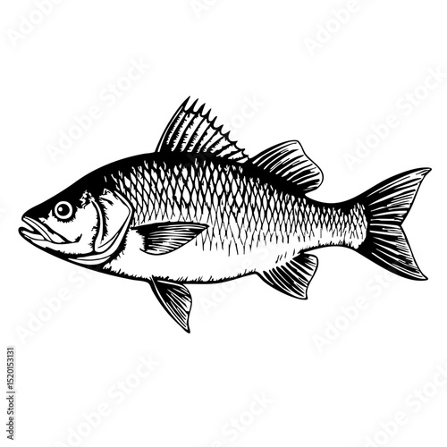 Detailed illustration of a fish in a vintage sketch style  