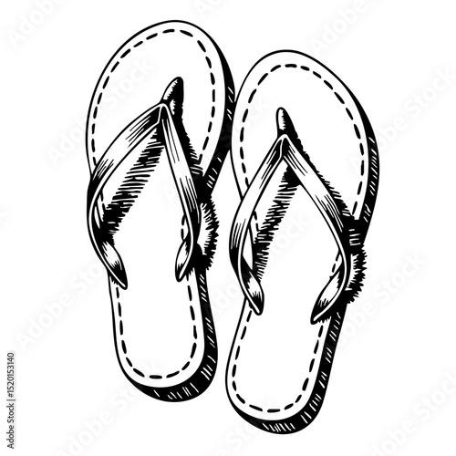 Flip-flops sketch design in monochrome style for vintage illustration  