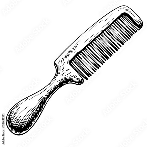 Vintage sketch of a wooden hair comb on a white background  