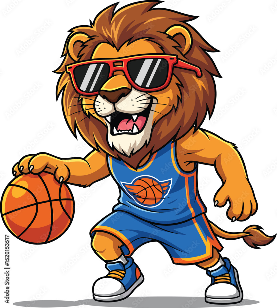 Naklejka premium Cool lion basketball player mascot cartoon vector illustration