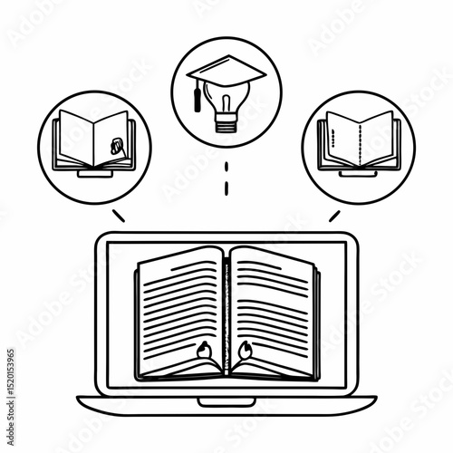 E-learning platform logo vector set with digital book and course icons