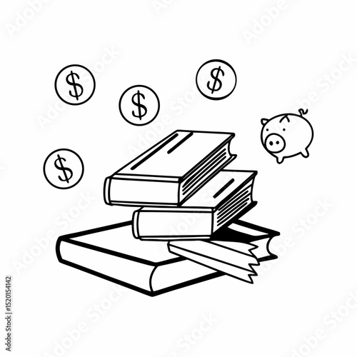 Financial literacy education branding with books and money icons