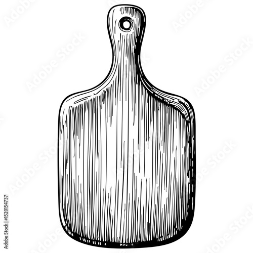 Vintage sketch of a wooden cutting board in simple outline style  